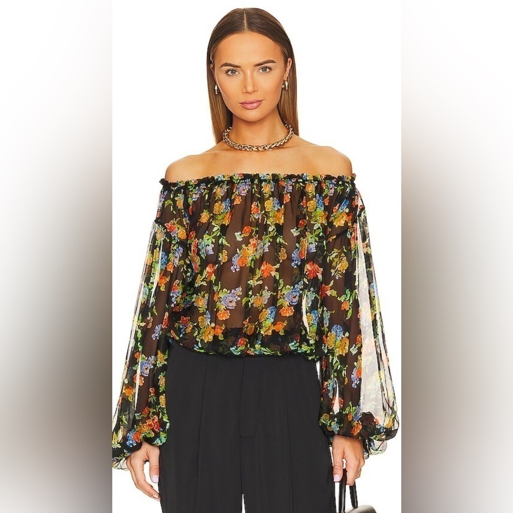 Caroline Constas Odessa Top in Blue Orange Noir Floral Silk